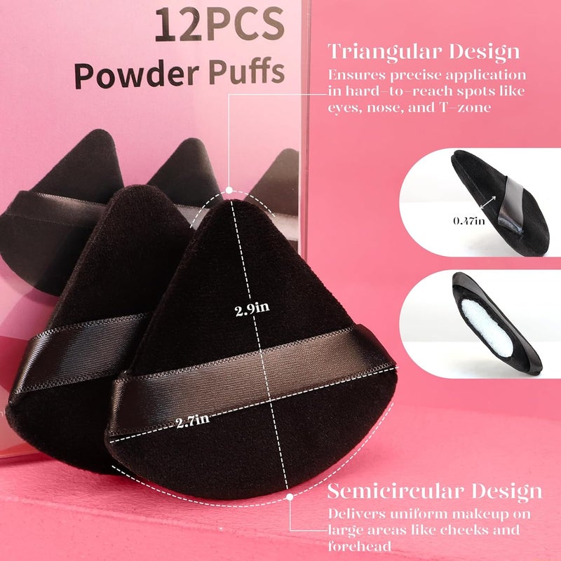 BEAKEY 12pcs Powder Puffs for Face Powder Triangle Powder Puff for Loose and Cosmetic Foundation, Makeup Puff for Contouring, Cloud Kiss Beauty Makeup Tools, Stocking Stuffers for Women - Image 3
